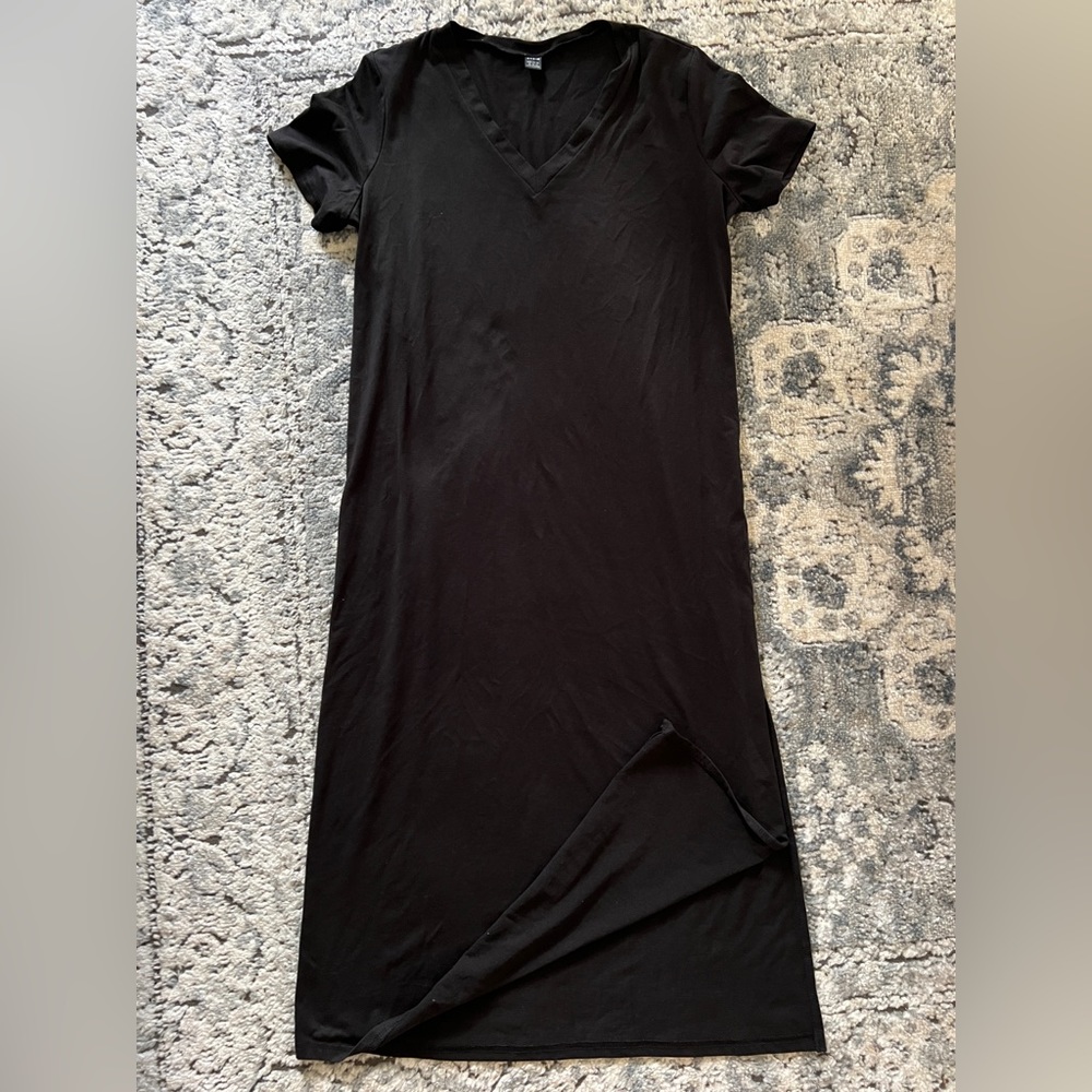 SHEIN T-shirt maxi dress with side slit v-neck XL BLACK EUC